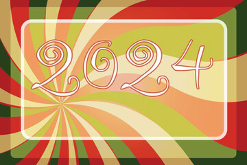 Numbers 2024 on background in style of circus festival Fun celebration concept You can edit Place for your text Twisted ribbons Wavy rays or stripes on colored template NEW Year Christmas New season