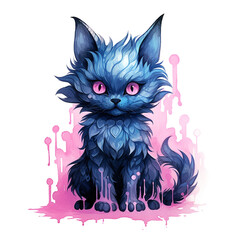 Halloween pastel watercolor black cat