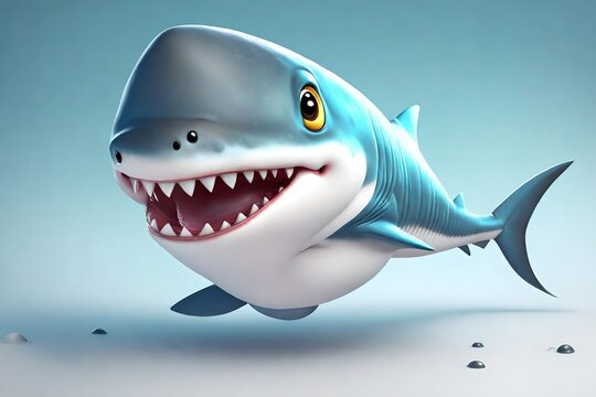 3D illustration of an isolated cute cartoon shark