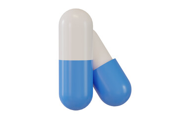 Medicine capsules red and blue colors isolated from the white background for graphic element. 3d render.