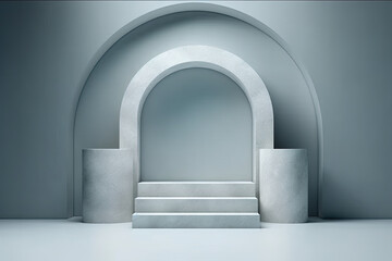 Display Mockup Podium of A white marble arch with a stone arch in the center - obrazy, fototapety, plakaty