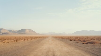 Generative AI, lonely road in the desert, aesthetic, muted neutral colors, cacti plants