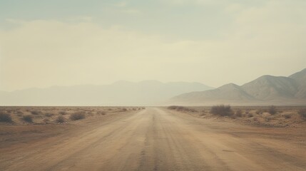 Fototapeta premium Generative AI, lonely road in the desert, aesthetic, muted neutral colors, cacti plants
