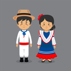 Couple Character Wearing Dominican Republic National Dress