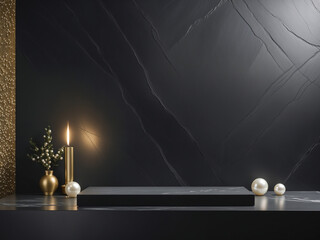 display podium black slate with candle and pearls