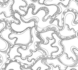 Abstract vector seamless texture with handwritten figured ornamental lines