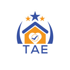 TAE House logo Letter logo and star icon. Blue vector image on white background. KJG house Monogram home logo picture design and best business icon. 
