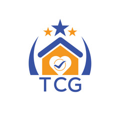 TCG House logo Letter logo and star icon. Blue vector image on white background. KJG house Monogram home logo picture design and best business icon. 
