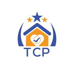 TCP House logo Letter logo and star icon. Blue vector image on white background. KJG house Monogram home logo picture design and best business icon. 
