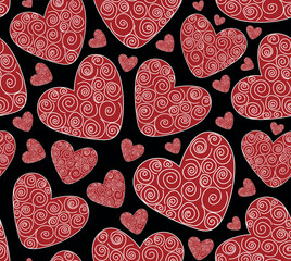 Beautiful Valentine vector seamless background with red figured hearts - 643922818