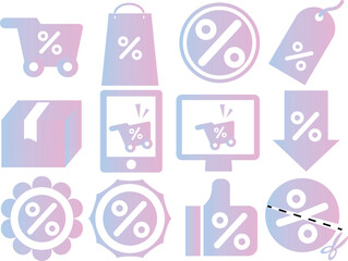 set of pink-blue gradient sale and business icons for design