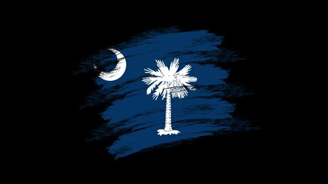 4K Paint Brush South Carolina Flag with Alpha Channel. Waving Brushed South Carolinian Banner. Transparent Background Texture Fabric Pattern High Detail.