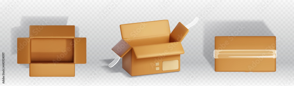 Poster cardboard boxes for delivery or storage of products - 3d render vector illustration of carton packag