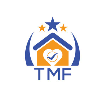 TMF House logo Letter logo and star icon. Blue vector image on white background. KJG house Monogram home logo picture design and best business icon. 
