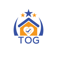 TOG House logo Letter logo and star icon. Blue vector image on white background. KJG house Monogram home logo picture design and best business icon. 
