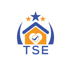 TSE House logo Letter logo and star icon. Blue vector image on white background. KJG house Monogram home logo picture design and best business icon. 
