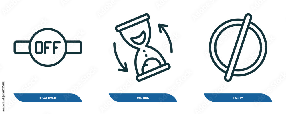 Poster set of 3 linear icons from user interface concept. outline icons such as desactivate, waiting, empty