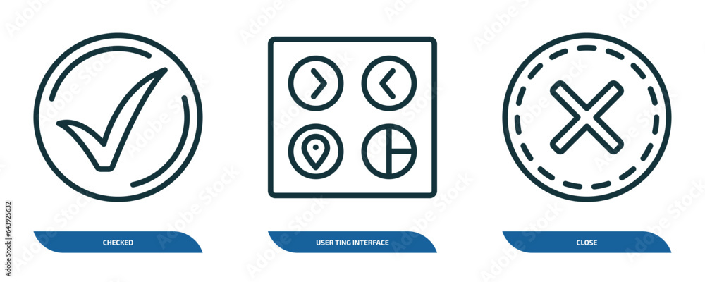 Poster set of 3 linear icons from user interface concept. outline icons such as checked, user ting interfac