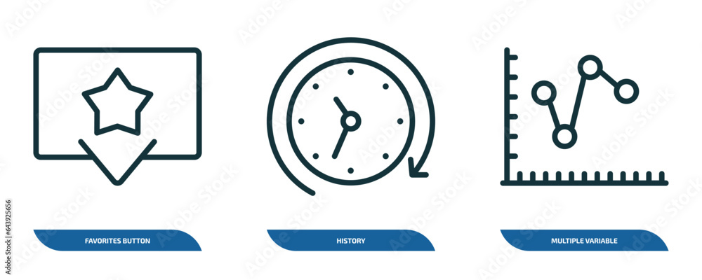 Poster set of 3 linear icons from user interface concept. outline icons such as favorites button, history, 