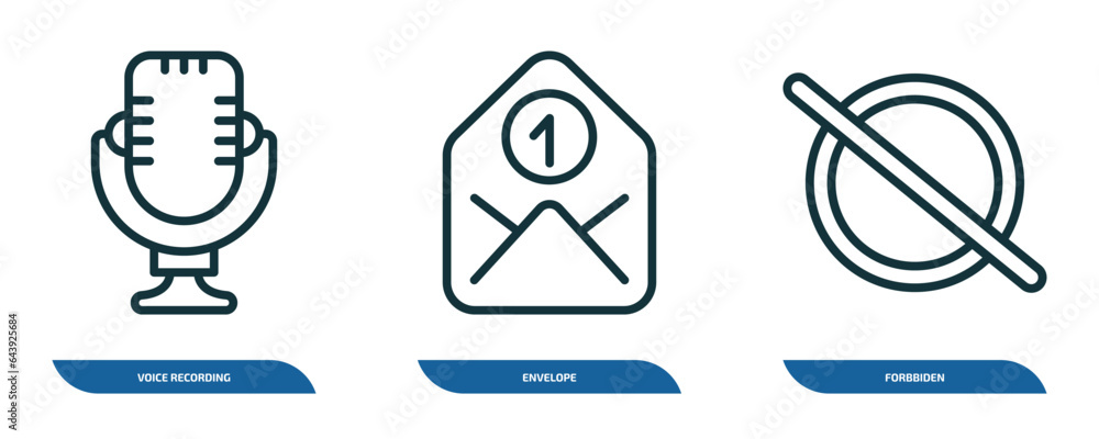 Poster set of 3 linear icons from user interface concept. outline icons such as voice recording, envelope, 