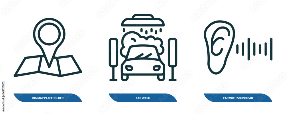 Poster set of 3 linear icons from ultimate glyphicons concept. outline icons such as big map placeholder, c