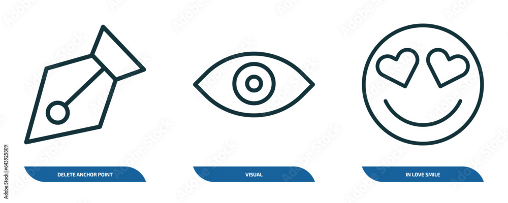 Aufkleber set of 3 linear icons from user interface concept. outline icons such as delete anchor point, visual