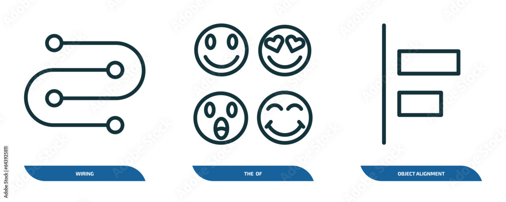 Poster set of 3 linear icons from user interface concept. outline icons such as wiring, the of, object alig