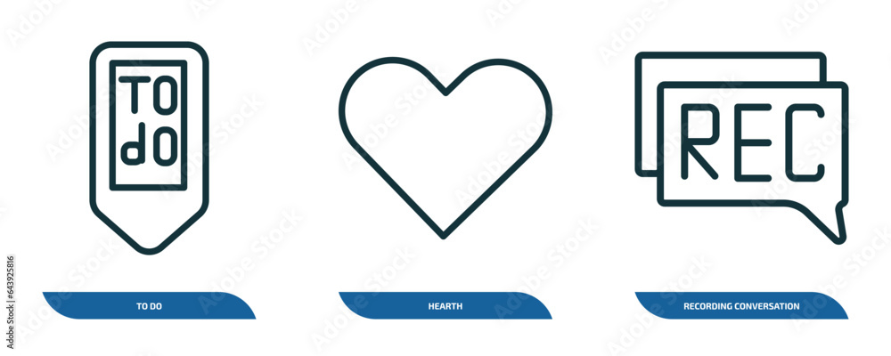 Poster set of 3 linear icons from user interface concept. outline icons such as to do, hearth, recording co
