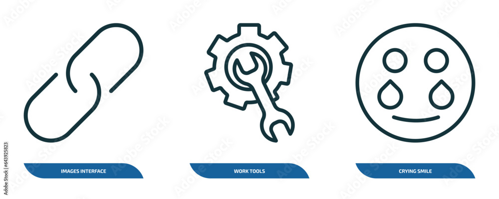 Poster set of 3 linear icons from user interface concept. outline icons such as images interface, work tool