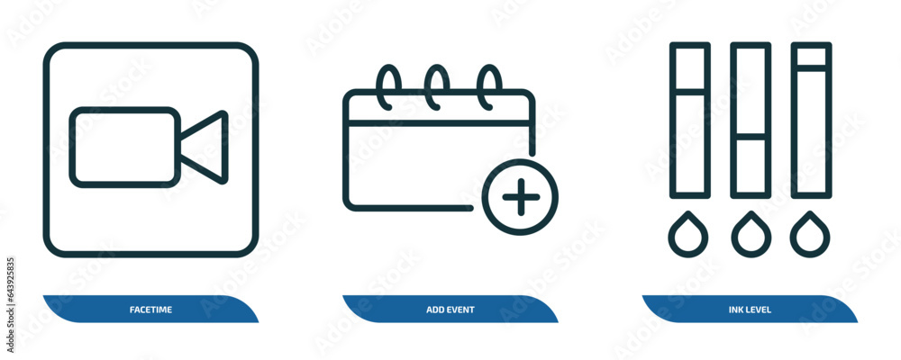 Poster set of 3 linear icons from user interface concept. outline icons such as facetime, add event, ink le