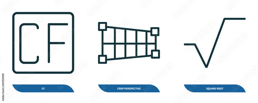 Poster set of 3 linear icons from user interface concept. outline icons such as cf, crop perspective, squar