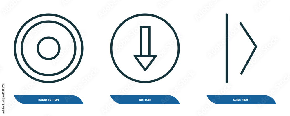 Poster set of 3 linear icons from user interface concept. outline icons such as radio button, bottom, slide