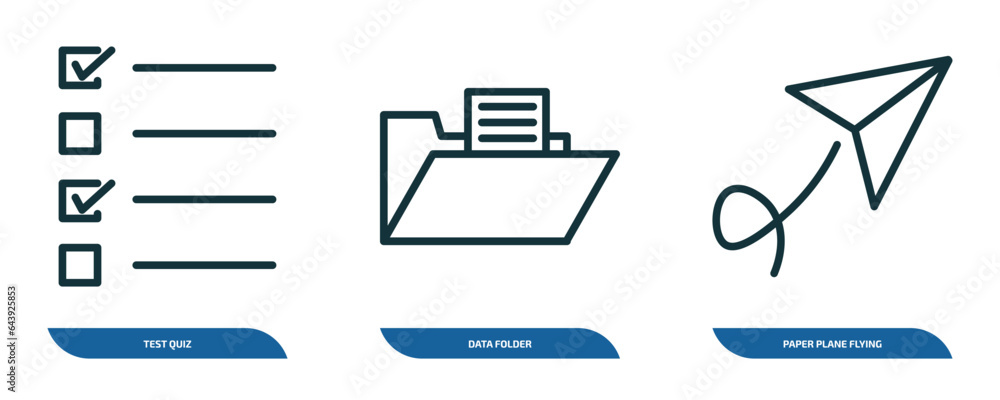 Poster set of 3 linear icons from user interface concept. outline icons such as test quiz, data folder, pap