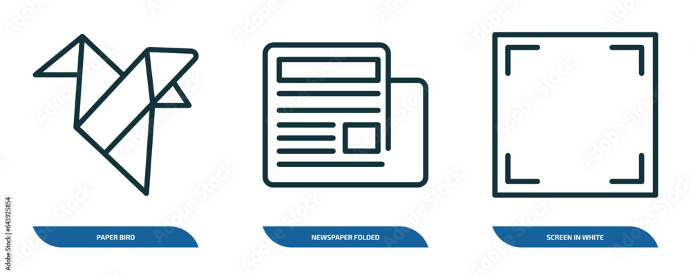 Poster set of 3 linear icons from user interface concept. outline icons such as paper bird, newspaper folde