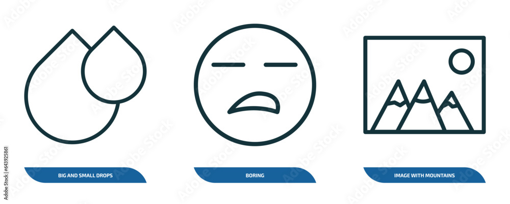 Poster set of 3 linear icons from user interface concept. outline icons such as big and small drops, boring