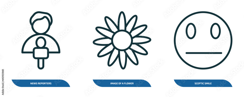 Poster set of 3 linear icons from user interface concept. outline icons such as news reporters, image of a 