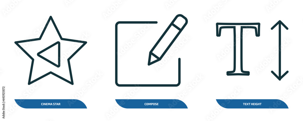 Poster set of 3 linear icons from user interface concept. outline icons such as cinema star, compose, text 
