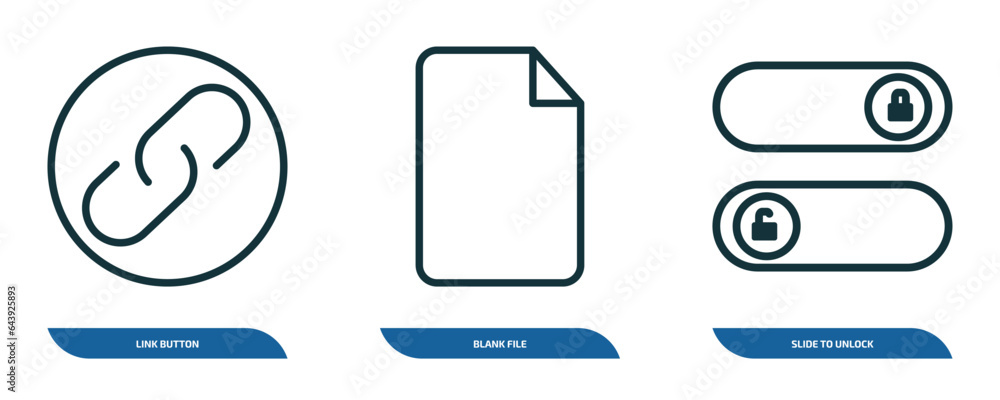 Poster set of 3 linear icons from user interface concept. outline icons such as link button, blank file, sl
