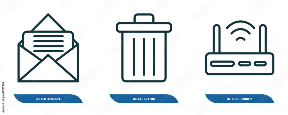 Poster set of 3 linear icons from user interface concept. outline icons such as letter envelope, delete but