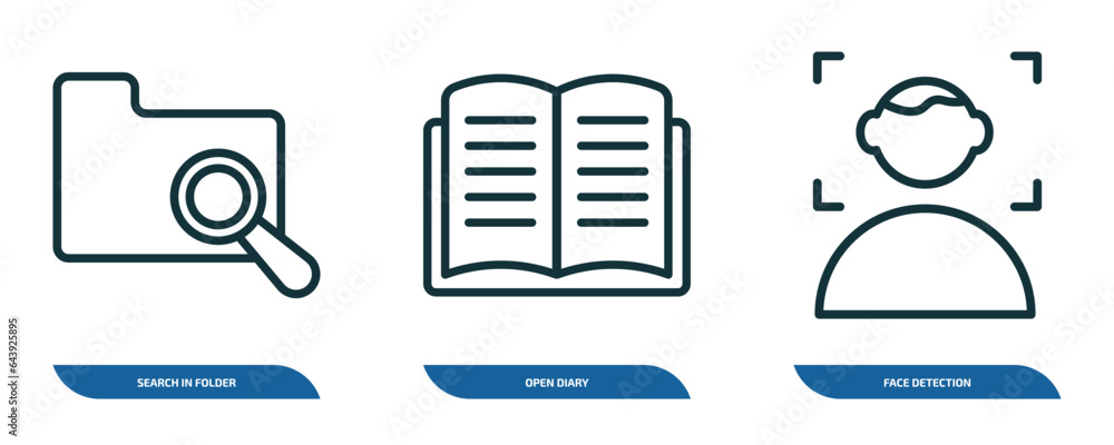 Poster set of 3 linear icons from user interface concept. outline icons such as search in folder, open diar