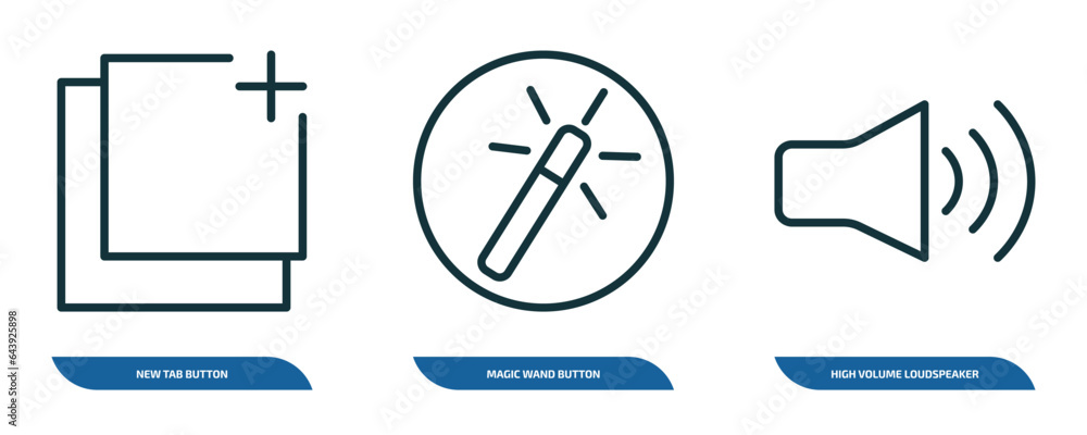 Poster set of 3 linear icons from user interface concept. outline icons such as new tab button, magic wand 
