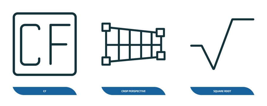 set of 3 linear icons from user interface concept. outline icons such as cf, crop perspective, square root vector