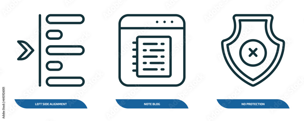 Poster set of 3 linear icons from user interface concept. outline icons such as left side alignment, note b