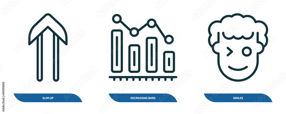 Poster set of 3 linear icons from user interface concept. outline icons such as slim up, decreasing bars ch