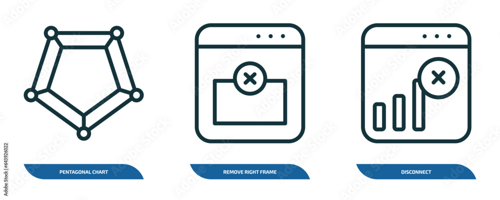 Poster set of 3 linear icons from user interface concept. outline icons such as pentagonal chart, remove ri