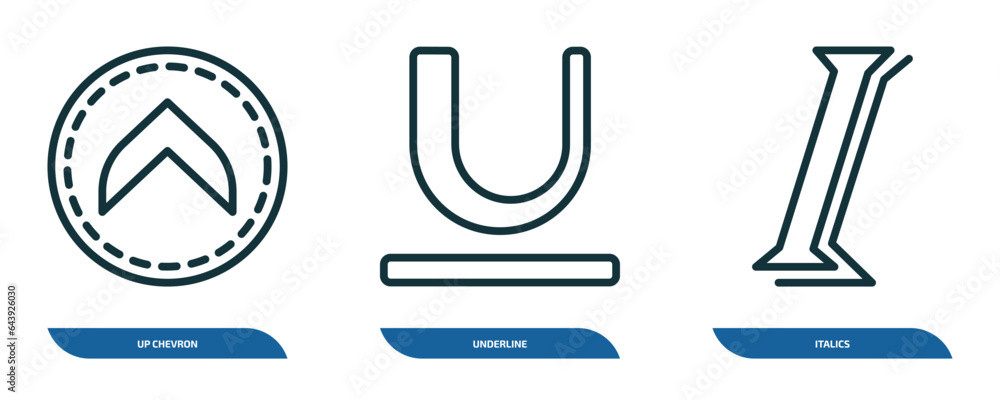 Poster set of 3 linear icons from user interface concept. outline icons such as up chevron, underline, ital