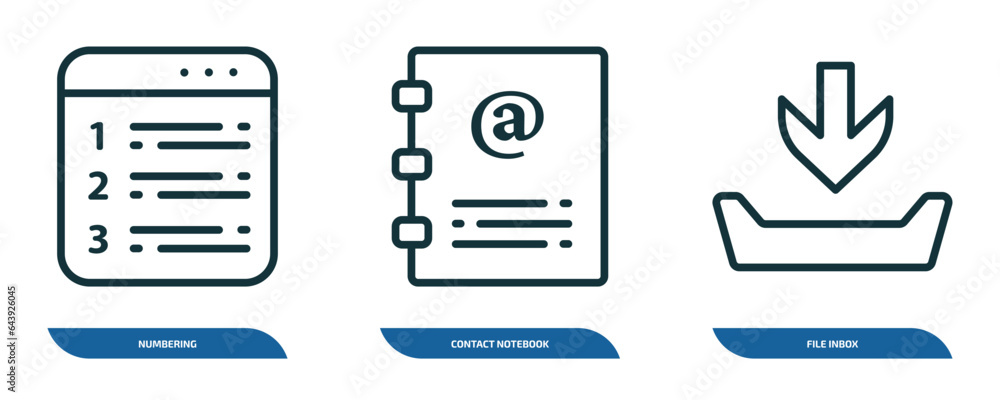 Poster set of 3 linear icons from user interface concept. outline icons such as numbering, contact notebook