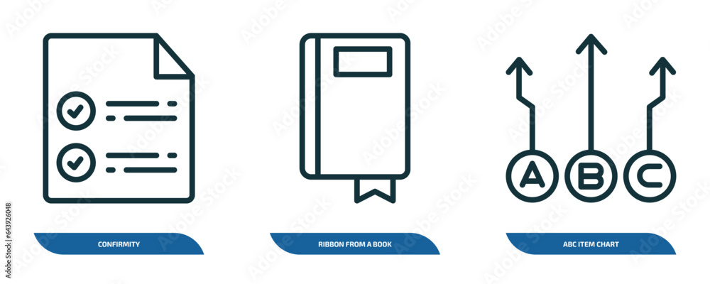 Poster set of 3 linear icons from user interface concept. outline icons such as confirmity, ribbon from a b