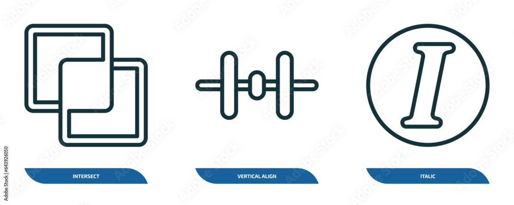 Poster set of 3 linear icons from user interface concept. outline icons such as intersect, vertical align, 