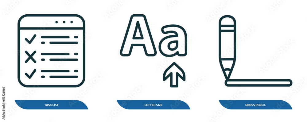 Poster set of 3 linear icons from user interface concept. outline icons such as task list, letter size, gro